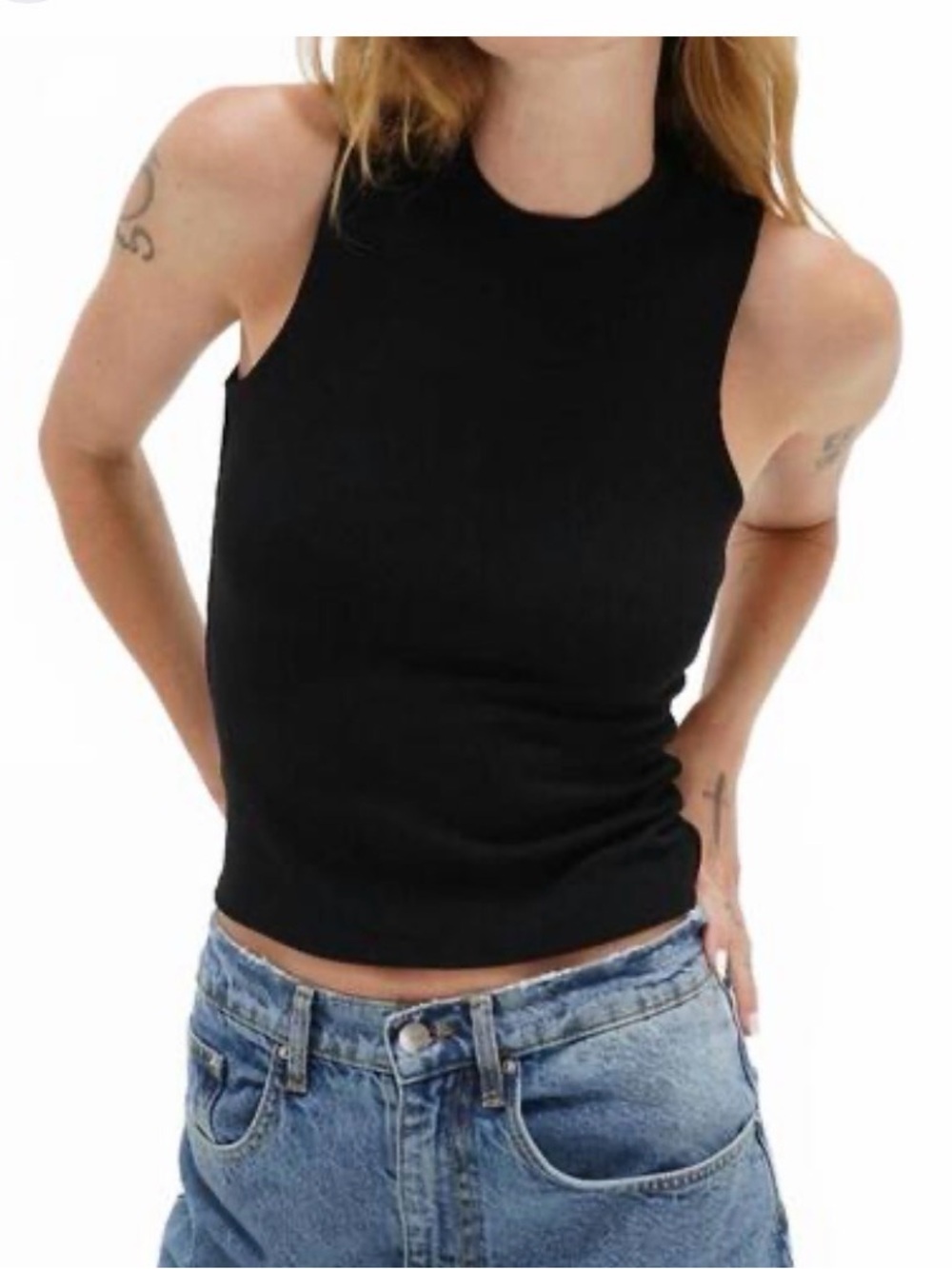 LNA Black Ribbed Crewneck Tank - Small